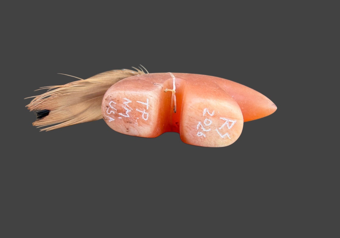 Red Orange Alabaster Medicine Bear With Sleeping Beauty Turquoise