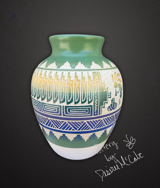Medium Green Ginger Jar Featuring Kokopelli
