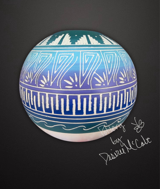 Medium Turquoise Ball Pot Featuring Butterfly