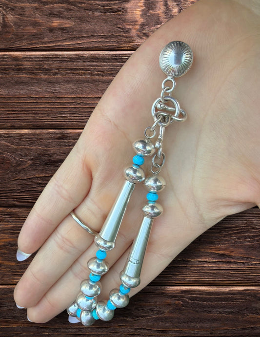 26 1/2" Sterling Silver Pearl Necklace With Turquoise Beads In Between Each Bead With Jimothy Clasp