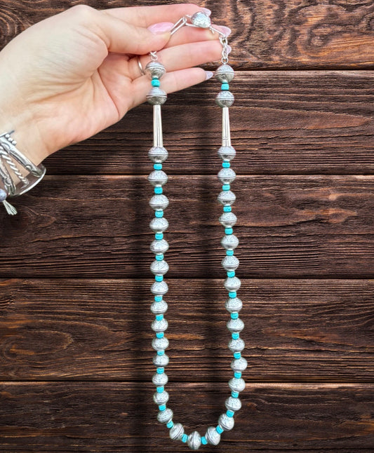 26" Single Strand With Turquoise Beads In Between Each Mercury Dime Bead