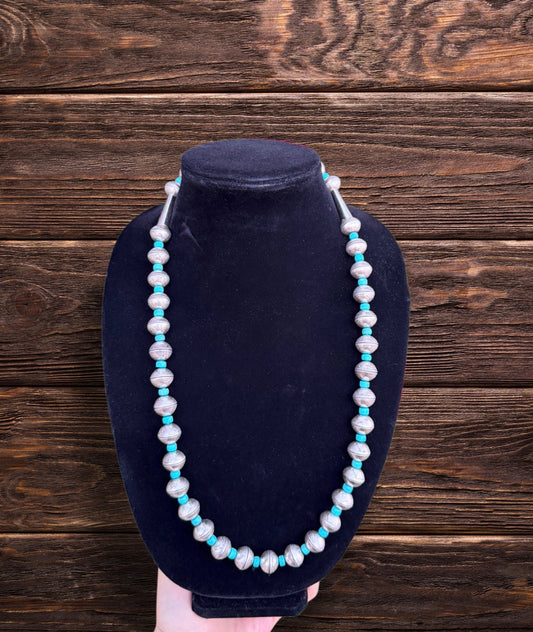 26" Single Strand With Turquoise Beads In Between Each Mercury Dime Bead