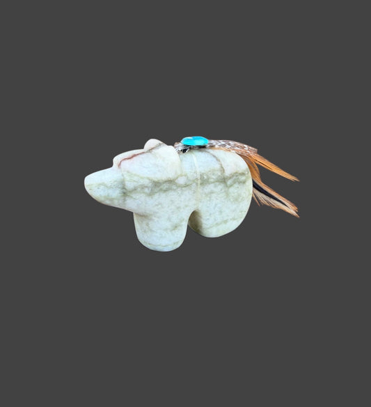 Green Alabaster Medicine Bear With Sleeping Beauty Turquoise