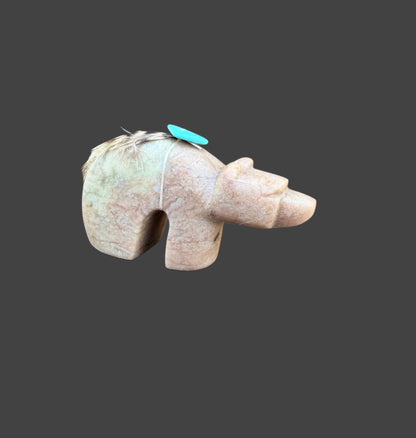 Red Tiger's Eye Alabaster Medicine Bear With Turquoise