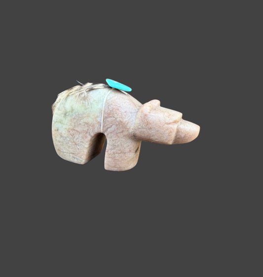 Red Tiger's Eye Alabaster Medicine Bear With Turquoise