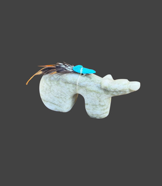 Green Alabaster Medicine Bear With Sleeping Beauty Turquoise