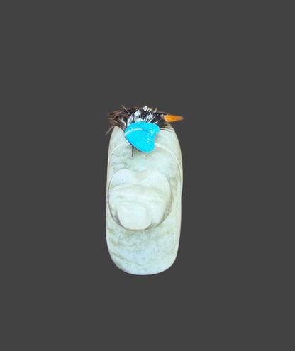 Green Alabaster Medicine Bear With Sleeping Beauty Turquoise