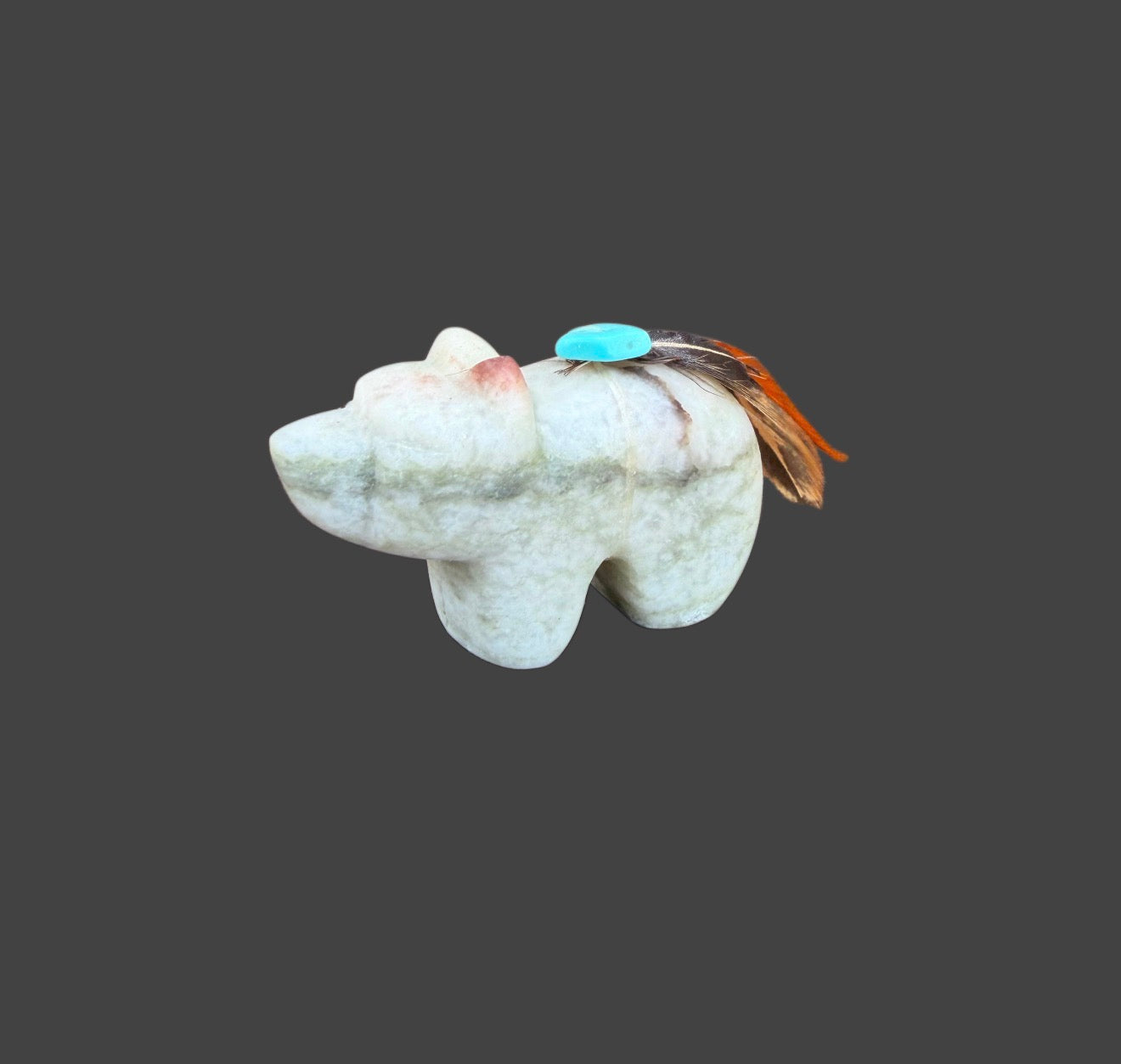 Green Alabaster Medicine Bear With Sleeping Beauty Turquoise