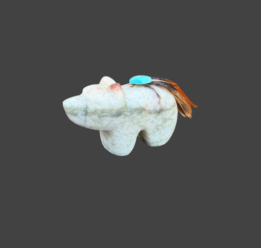 Green Alabaster Medicine Bear With Sleeping Beauty Turquoise