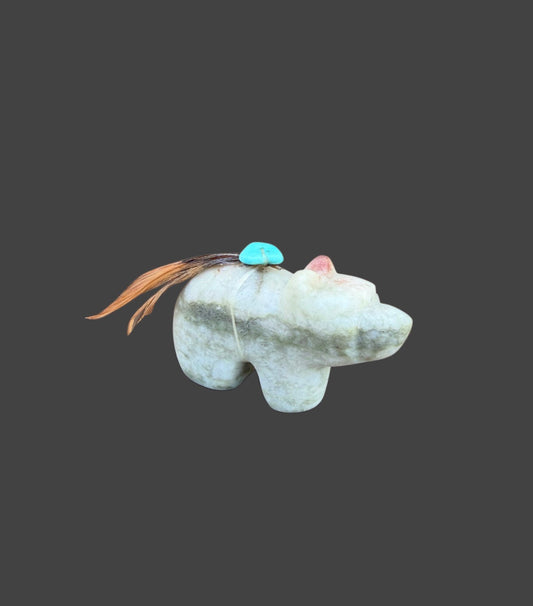 Green Alabaster Medicine Bear With Sleeping Beauty Turquoise