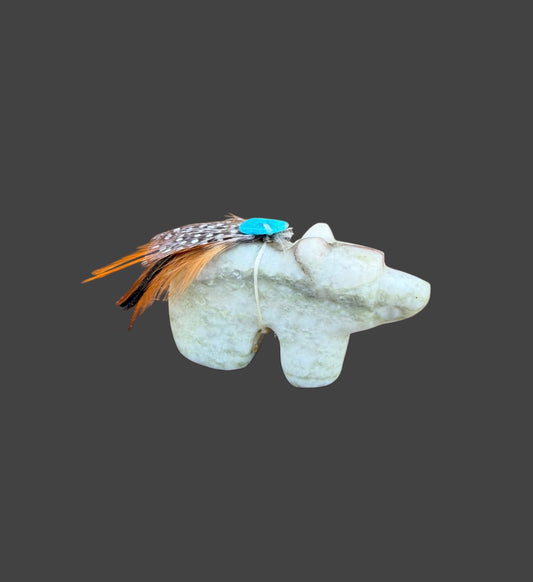 Green Alabaster Medicine Bear With Sleeping Beauty Turquoise