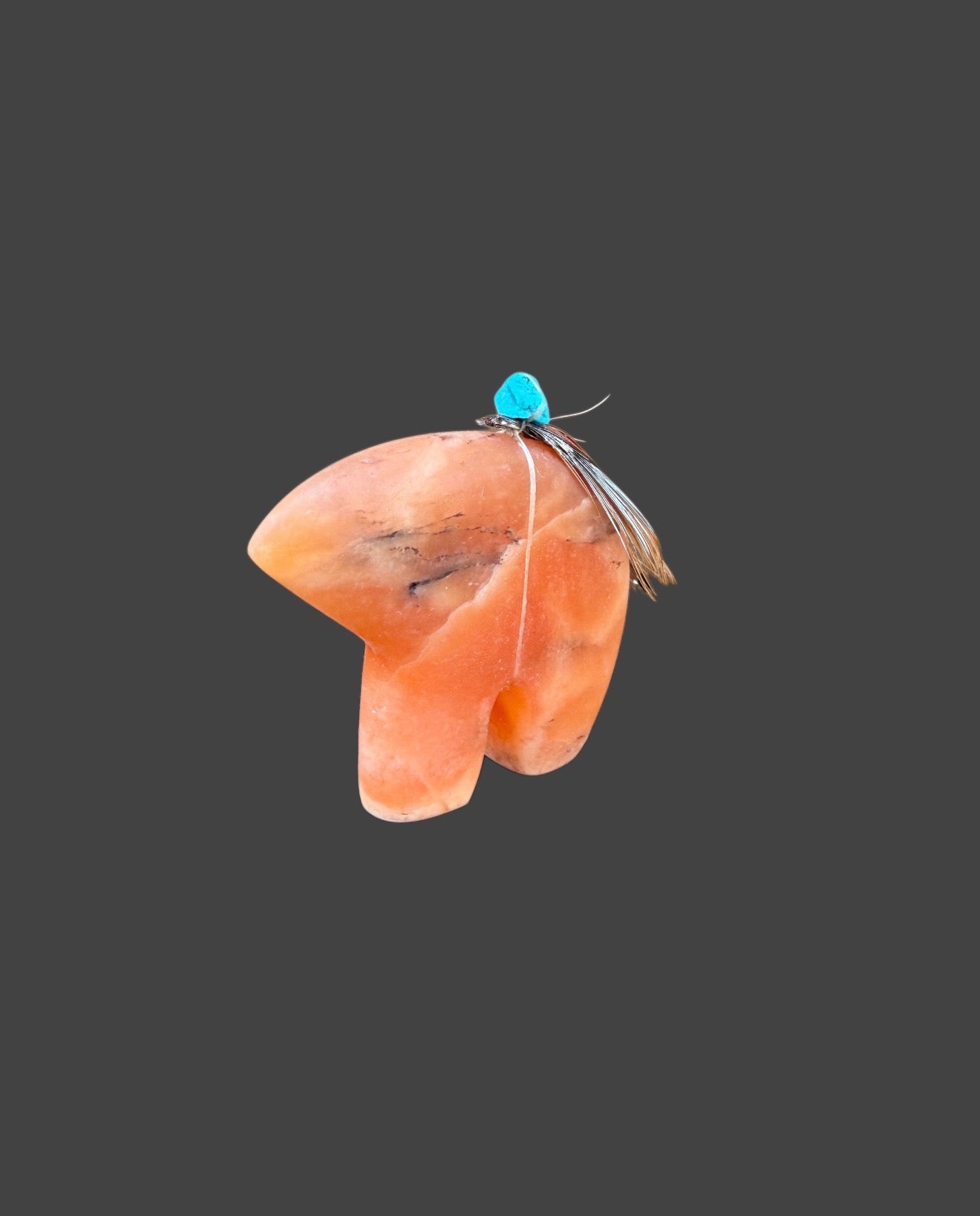 Red Orange Alabaster Medicine Bear With Sleeping Beauty Turquoise