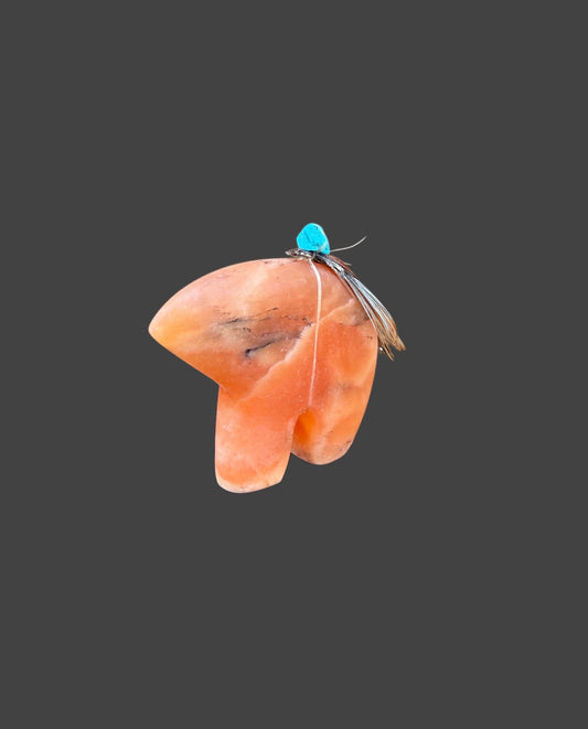 Red Orange Alabaster Medicine Bear With Sleeping Beauty Turquoise