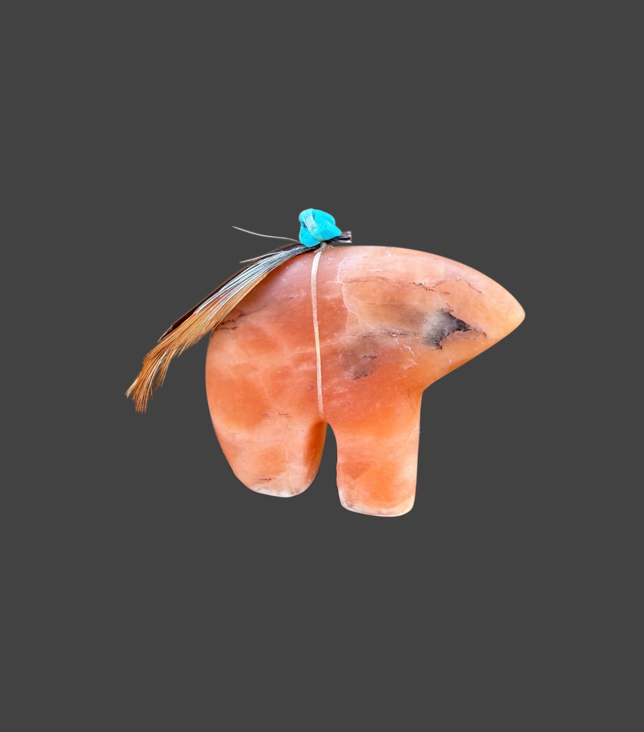 Red Orange Alabaster Medicine Bear With Sleeping Beauty Turquoise