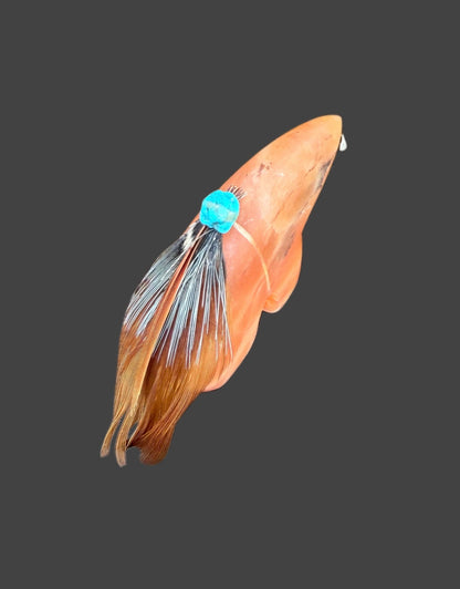 Red Orange Alabaster Medicine Bear With Sleeping Beauty Turquoise