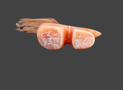 Red Orange Alabaster Medicine Bear With Sleeping Beauty Turquoise