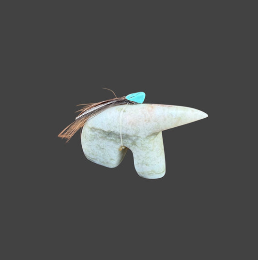 Green Alabaster Medicine Bear With Sleeping Beauty Turquoise