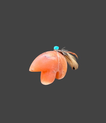 Red Orange Alabaster Medicine Bear With Sleeping Beauty Turquoise