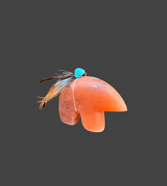 Red Orange Alabaster Medicine Bear With Sleeping Beauty Turquoise