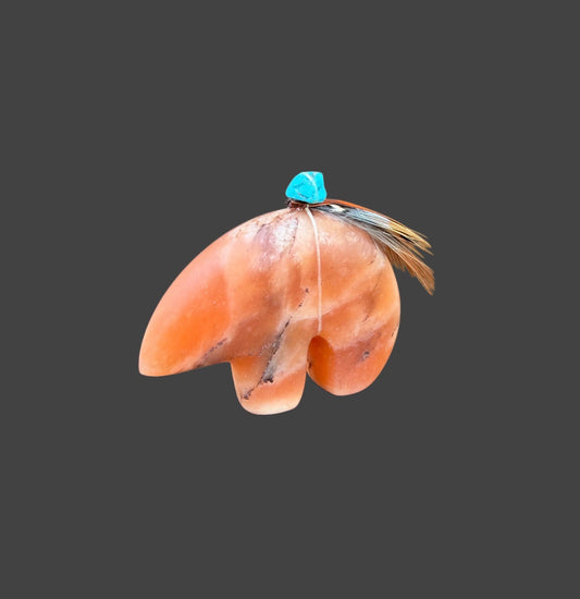 Red Orange Alabaster Medicine Bear With Sleeping Beauty Turquoise