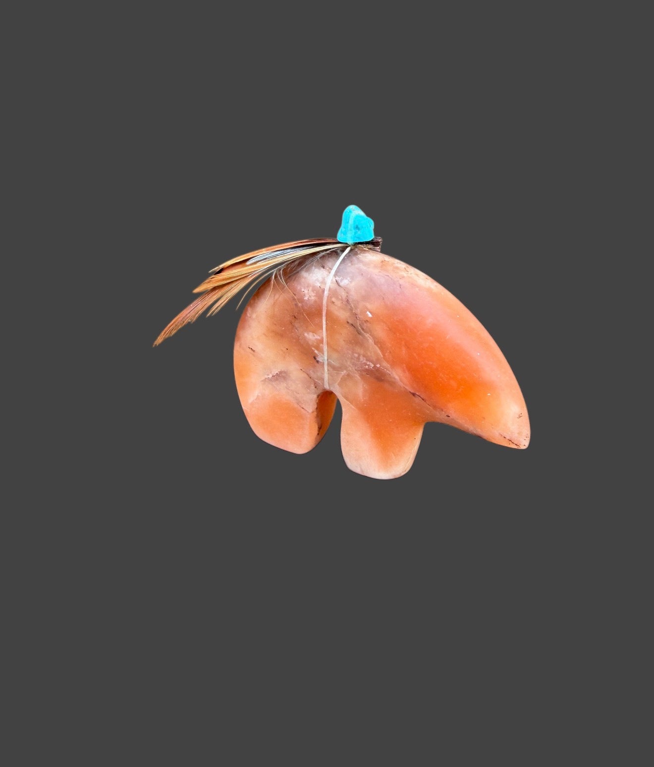Red Orange Alabaster Medicine Bear With Sleeping Beauty Turquoise