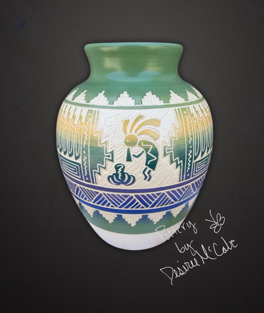 Medium Green Ginger Jar Featuring Kokopelli
