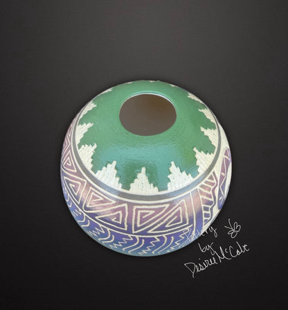 Small Green Ball Pot Featuring Lizard