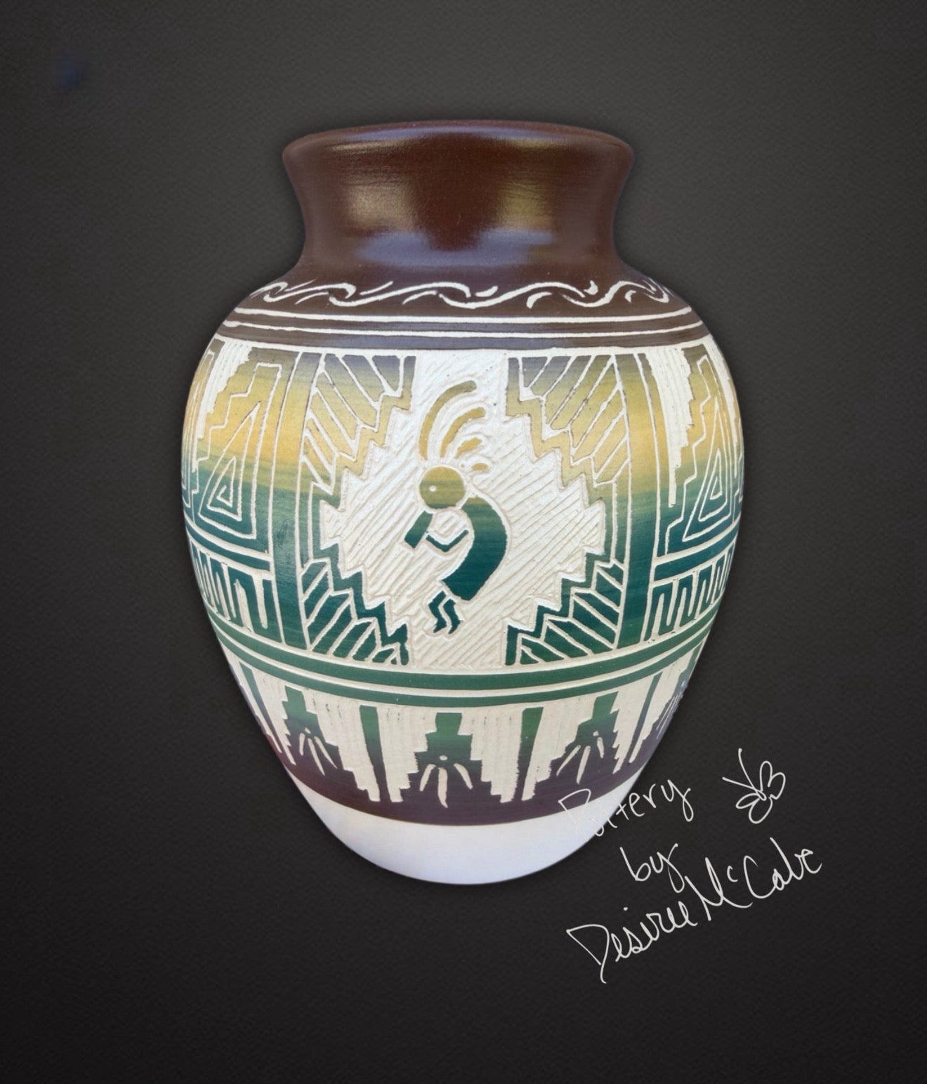 Medium Brown Ginger Jar Pot  Featuring Kokopelli