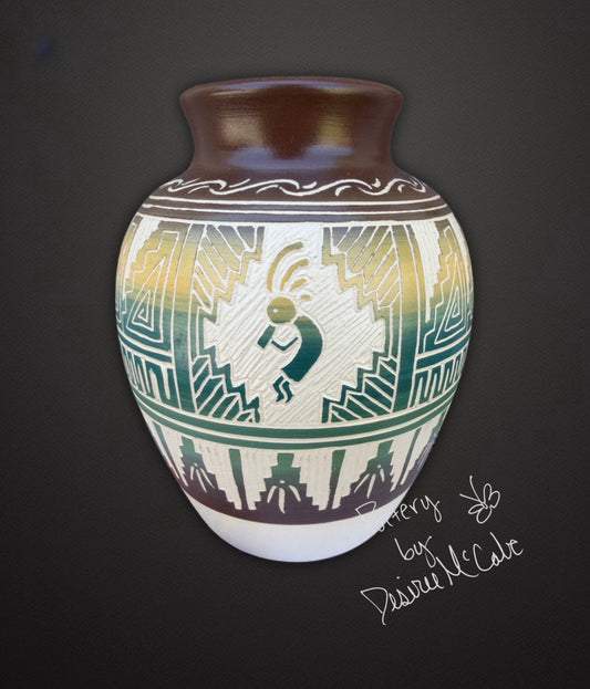 Medium Brown Ginger Jar Pot  Featuring Kokopelli