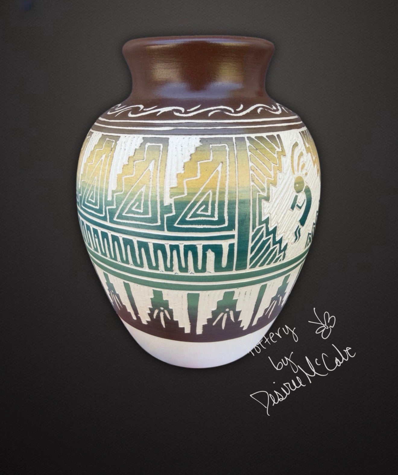 Medium Brown Ginger Jar Pot  Featuring Kokopelli