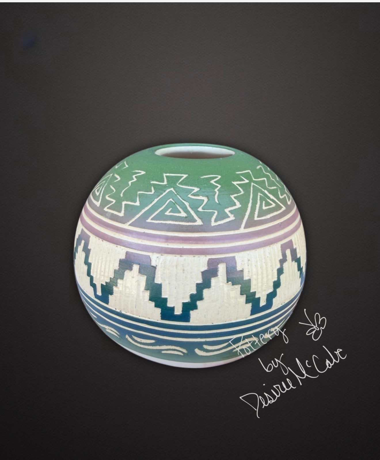 Small Green Ball Pot 3" Tall  3 1/2" Diameter