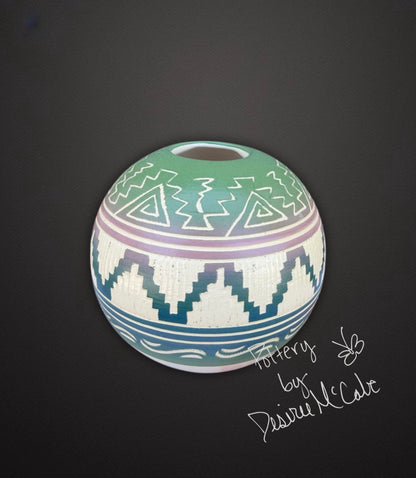 Small Green Ball Pot 3" Tall  3 1/2" Diameter