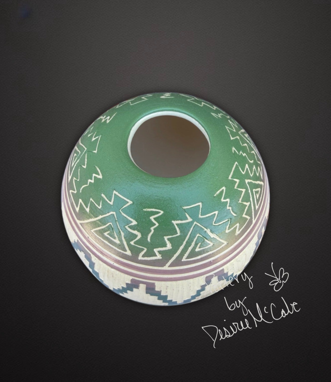 Small Green Ball Pot 3" Tall  3 1/2" Diameter
