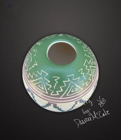 Small Green Ball Pot 3" Tall  3 1/2" Diameter