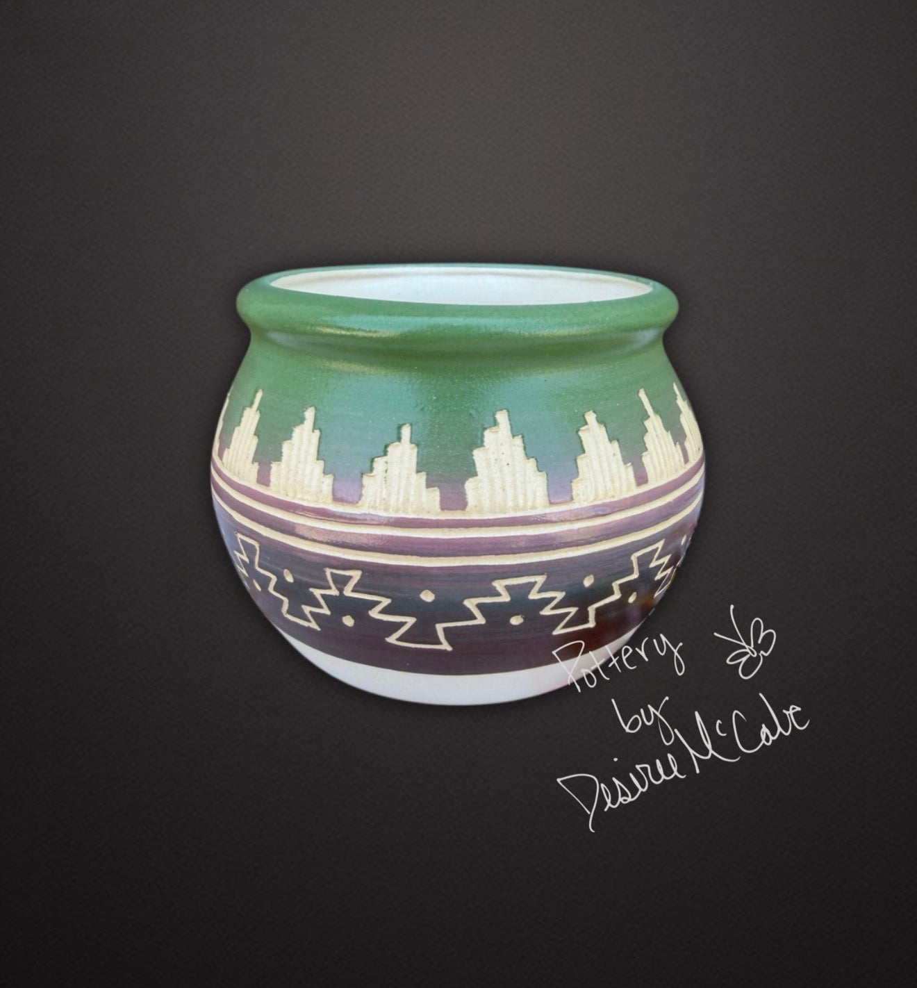 Small Green Bowl Pot 2 1/4" Tall   3" Diameter