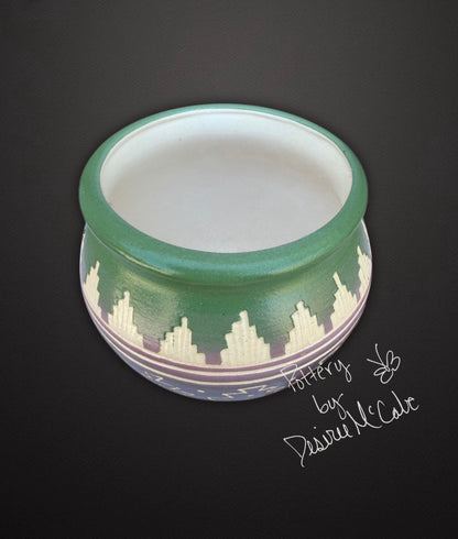 Small Green Bowl Pot 2 1/4" Tall   3" Diameter