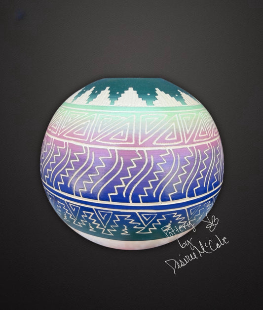 Medium Turquoise Ball Pot Featuring Butterfly