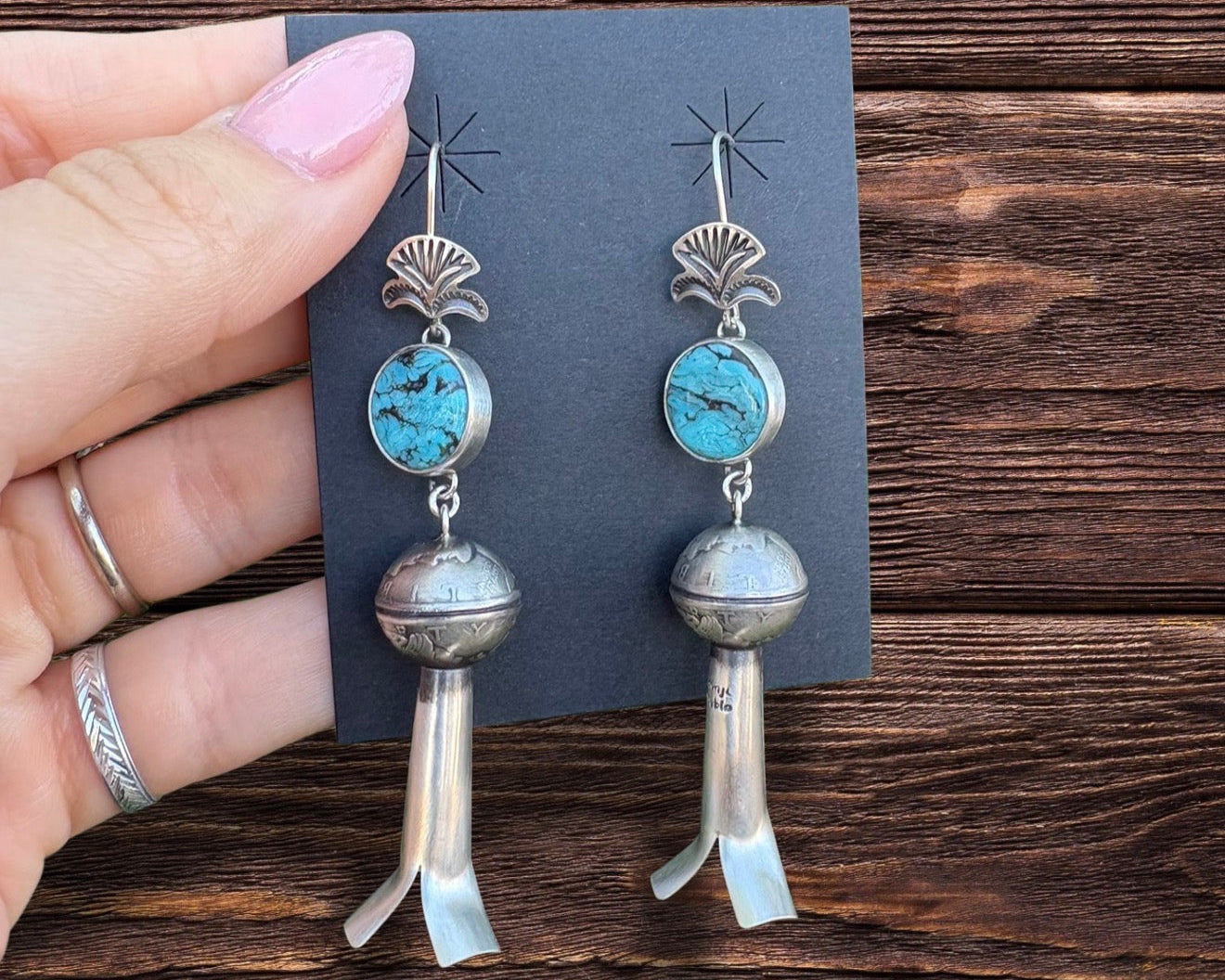 Long Squash Blossom With Turquoise Cab Stone And Stamp