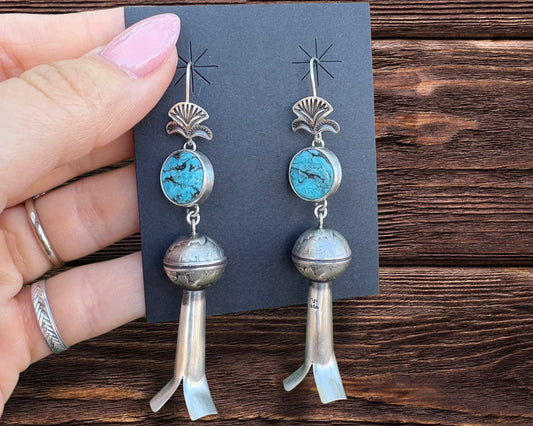 Long Squash Blossom With Turquoise Cab Stone And Stamp
