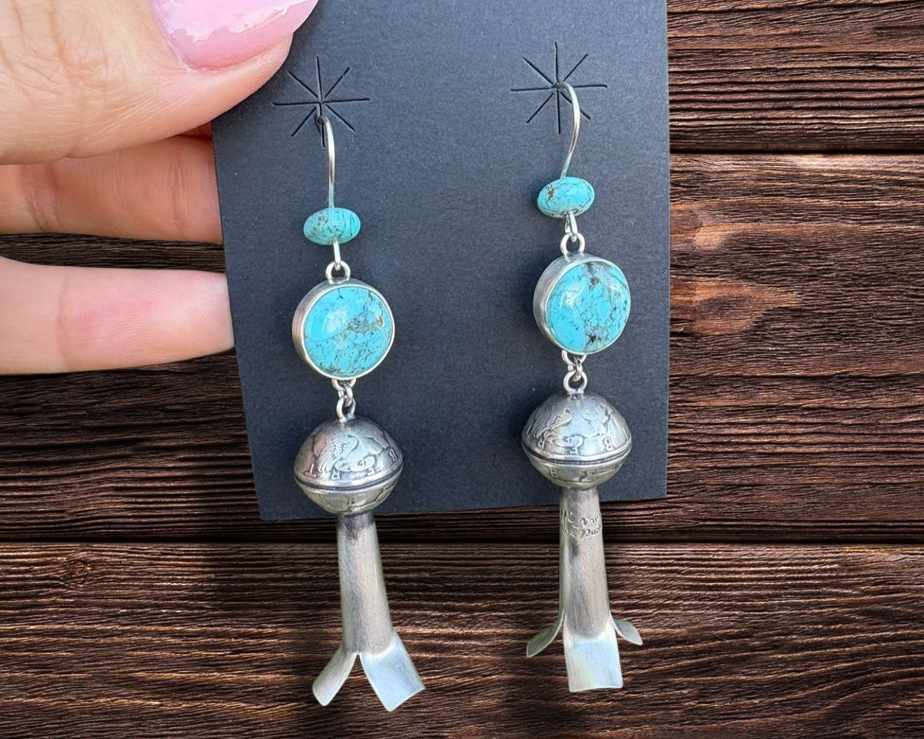 Long Squash Blossoms With Turquoise Cab Stone And Turquoise Bead