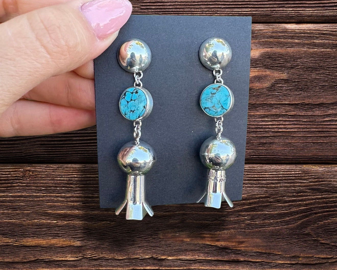 Sterling Silver Pomegranate Squash Blossom Studs With Turquoise Cab Stone