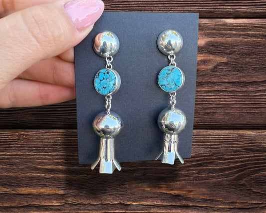Sterling Silver Pomegranate Squash Blossom Studs With Turquoise Cab Stone
